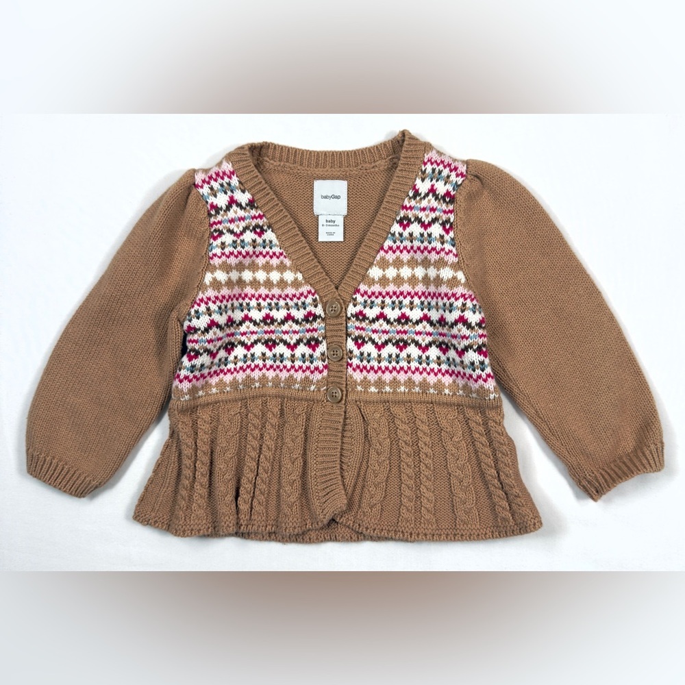 BABYGAP Girls Fair Isle Knit‎ Cardigan 0-3m Cottagecore Heirloom Winter Preppy